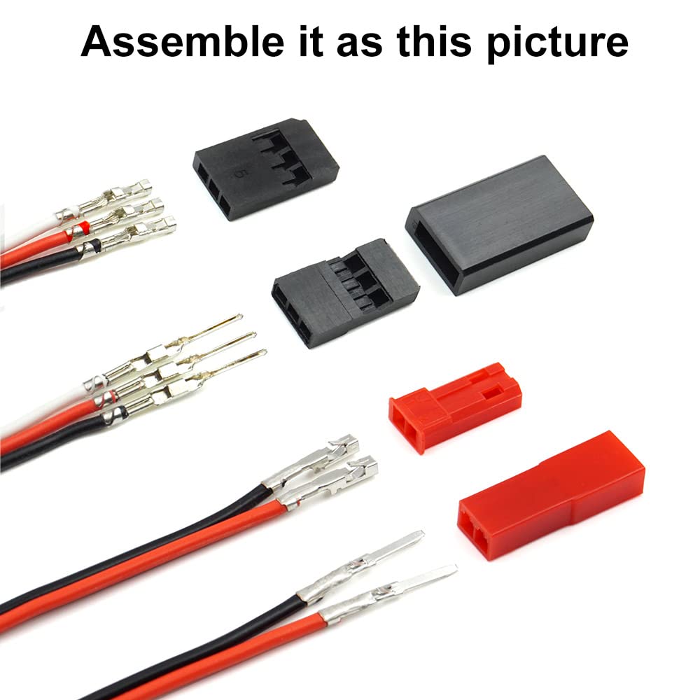 55 sets of servo connectors, male, female, crimp pin cable set with crimp tool, compatible with JR JST SYP Futaba for Hitec Spektrum RC.