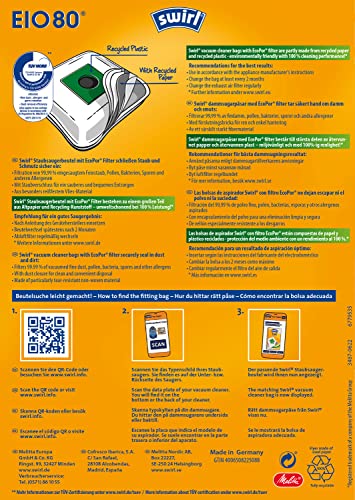 Swirl EIO 80 EcoPor vacuum cleaner bags (10 bags), tear-resistant dust bags for some EIO, Dirt Devil, Edeka & Thomas vacuum cleaners, in an environmentally friendly outer packaging, 99.9% filtration of household & fine dust.