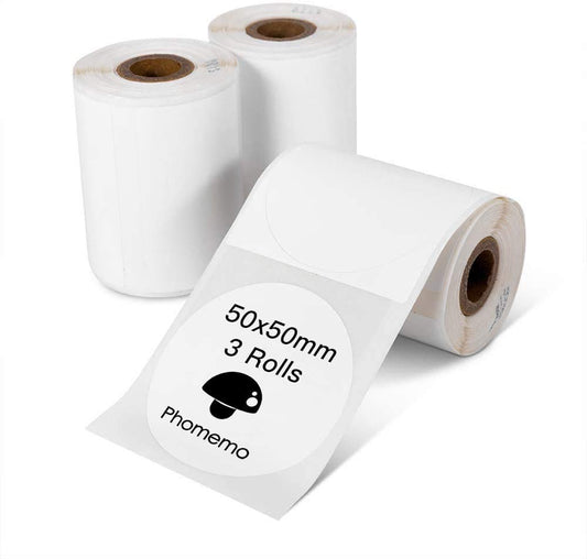 Phomemo 3 rolls multifunctional round label, 50 x 50 mm (1.96" x 1.96"), 140 labels per roll, total of 3 rolls, compatible with Phomemo M110 M200 M120 M220 M221 label printers.