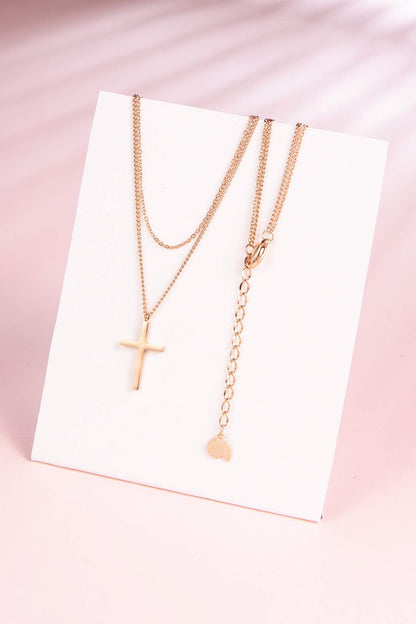 Happiness Boutique Women's Cross Necklace in Rose Gold | Delicate Multi-Strand Necklace with Cross Pendant Stainless Steel Jewelry