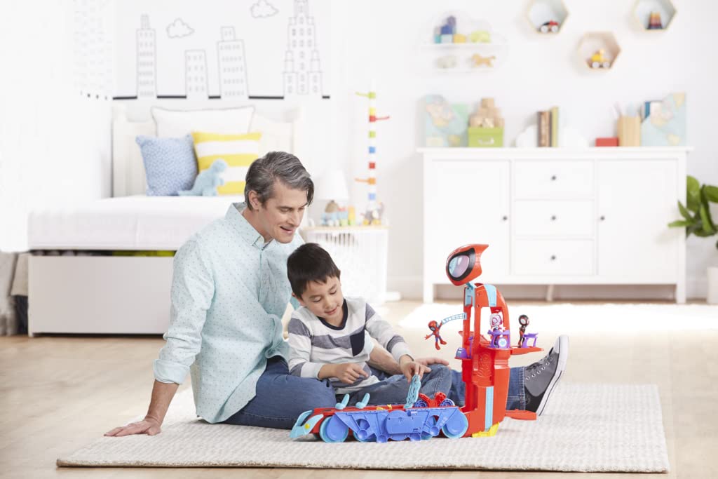 Marvel Spidey and His Amazing Friends 2-in-1 Spider-Racer Headquarters Playset, preschool toy for ages 3+, Includes: convertible 2-in-1 playset, action figure, motorcycle, and 3 accessories, 61 cm