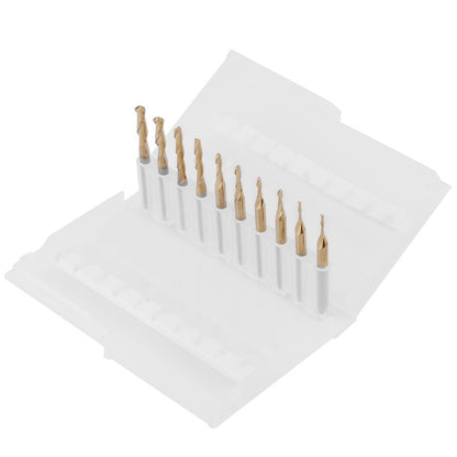 Milling ball nose end mill, titanium coating ball head cutter with 3.175mm shank, CNC ball end mill machine ball nose milling cutter bits, 1 * 4 / 1.5 * 6 / 2 * 8 / 2.5 * 12 / 3.175 * 12mm. 10 pieces.