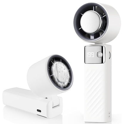 CATGIFF handheld fan, mini rechargeable battery operated fan, adjustable speed (1-199), digital display, 90° adjustable small quiet turbo fan for travel camping outdoor white