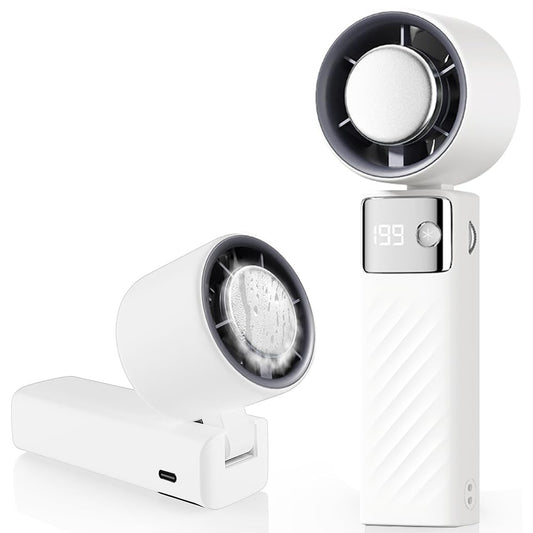 CATGIFF handheld fan, mini rechargeable battery operated fan, adjustable speed (1-199), digital display, 90° adjustable small quiet turbo fan for travel camping outdoor white
