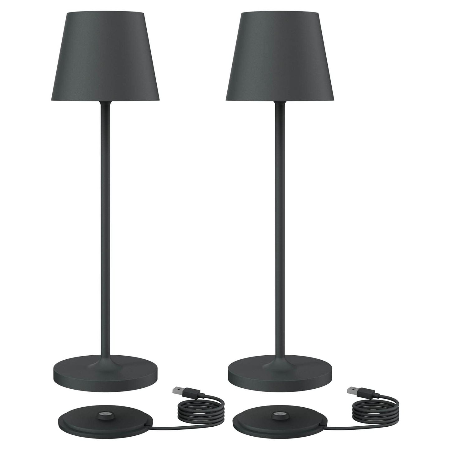 Klighten 2-piece Dimmable LED Battery Table Lamp, Warm Light Color 3000K, Rechargeable Designer Desk Light with USB Charging Station, Anthracite, Aluminum, For Indoor and Outdoor Use