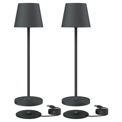 Klighten 2-piece Dimmable LED Battery Table Lamp, Warm Light Color 3000K, Rechargeable Designer Desk Light with USB Charging Station, Anthracite, Aluminum, For Indoor and Outdoor Use