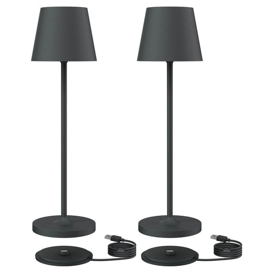 Klighten 2-piece Dimmable LED Battery Table Lamp, Warm Light Color 3000K, Rechargeable Designer Desk Light with USB Charging Station, Anthracite, Aluminum, For Indoor and Outdoor Use