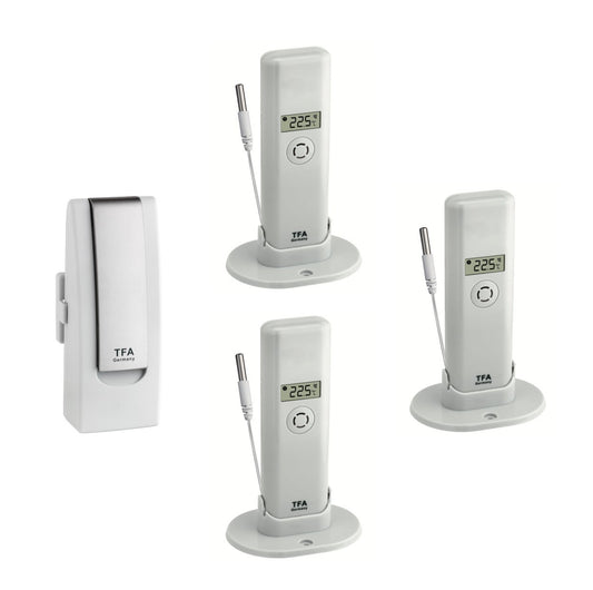 TFA Dostmann WeatherHub Observer Starter Set, 31.4010.02, with 3 temperature transmitters with cable sensor, professional temperature monitoring, white