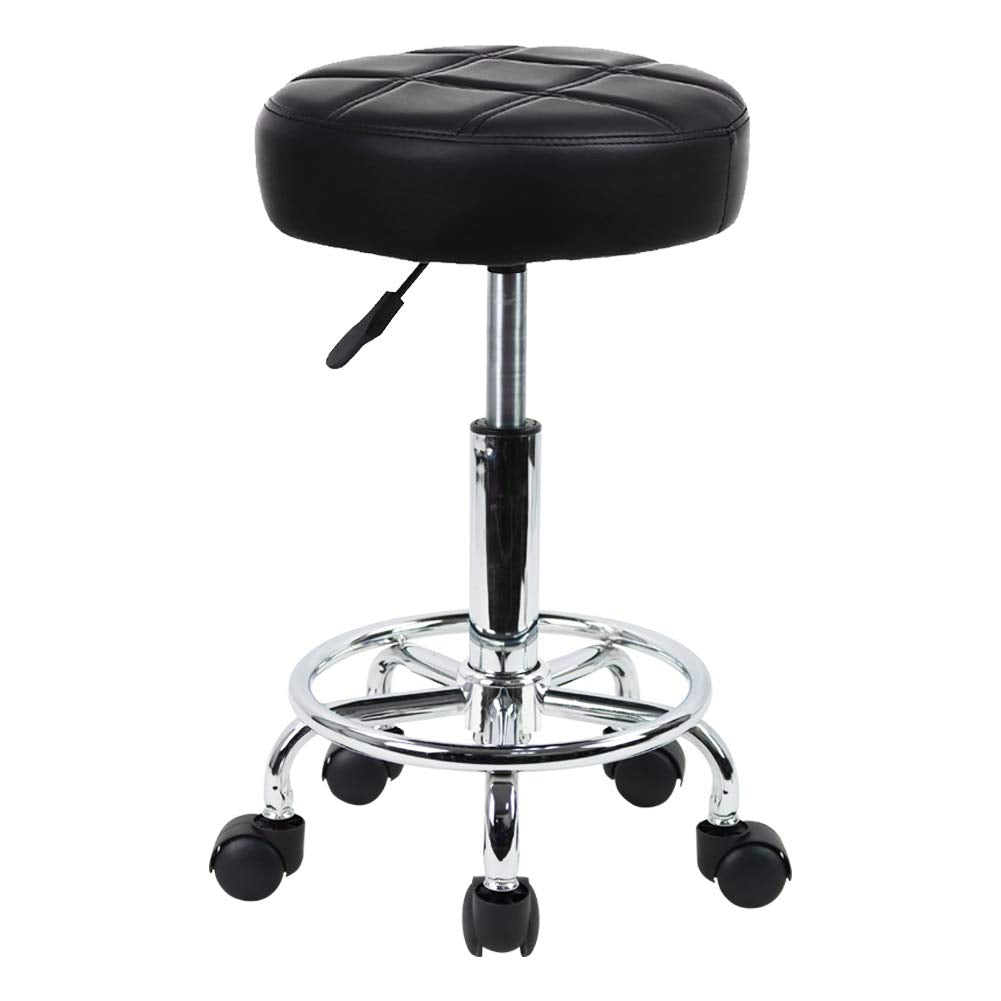 KKTONER Rolling Stool Work Stool Bar Stool height adjustable 49-64cm swivel in faux leather Black