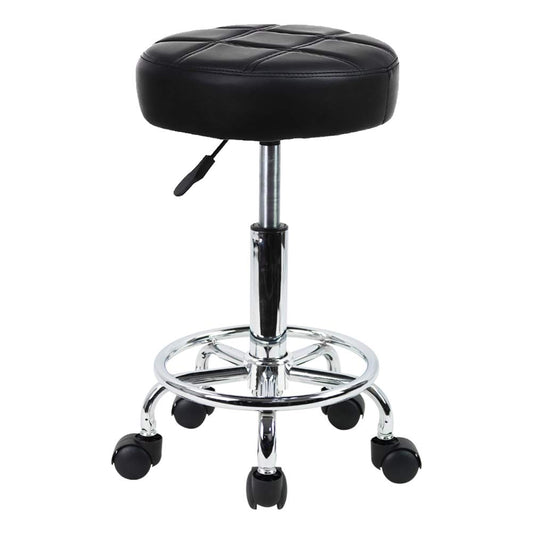KKTONER Rolling Stool Work Stool Bar Stool height adjustable 49-64cm swivel in faux leather Black