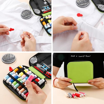 JUNING sewing kit with sewing accessories, thread spools, large format premium sewing, complete sewing tools for beginners, travelers, relatives, and friends, green.