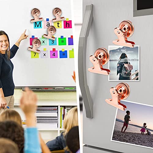 12 pieces Whiteboard magnets for magnetic board, Strong refrigerator magnet clips with scratch-resistant adhesive pads, Rose gold magnetic metal clamp, magnetic clips, magnets with clip for refrigerator, photo.