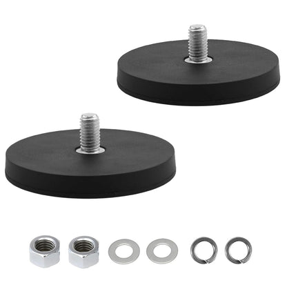 2 pieces Neodymium Magnets Rubber Coated, Ø 88mm Rubber Round Magnets, Flat Grip Magnet, Disc Pot Magnet with M8 External Thread, 55kgs Holding Capacity, for Light Strips, Rubber Round Magnets with Thread.