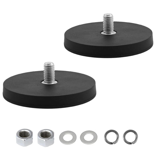 2 pieces Neodymium Magnets Rubber Coated, Ø 88mm Rubber Round Magnets, Flat Grip Magnet, Disc Pot Magnet with M8 External Thread, 55kgs Holding Capacity, for Light Strips, Rubber Round Magnets with Thread.