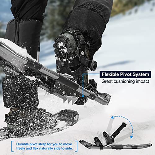 Odoland snowshoes with crampons Allround 4 IN 1 for men and women with trekking poles, waterproof gaiters, and carrying bag, from shoe size 21 INCH silver