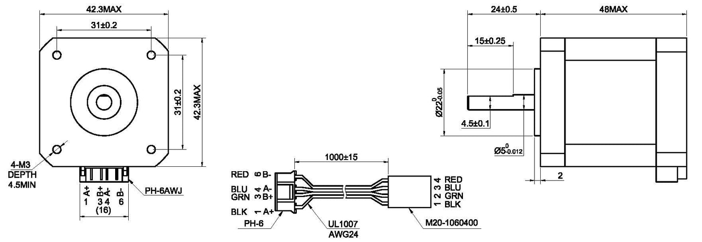 STEPPERONLINE E Series Nema 17 stepper motor 2A 55Ncm 1.8° with 1 meter cable for 3D printers CNC (5 Pack)