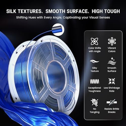 SUNLU Silk PLA Plus 3D printer filament, two-color glossy PLA+ filament 1.75mm, silk textures, 360° rotation reveals diverse colors, dimensional accuracy +/-0.02mm, 1kg spool (2.2lbs), Black White.
