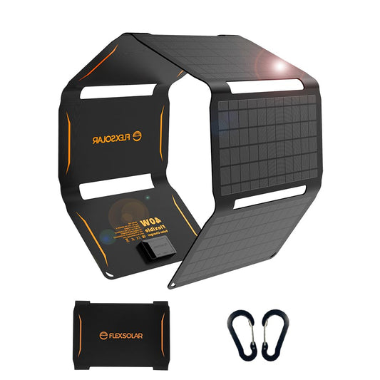40W solar charger, FlexSolar ETFE monocrystalline solar panel foldable 3-port USB PD18W QC3.0 Type-C portable solar charger IP67 charger for outdoor camping smartphone tablet power bank camera