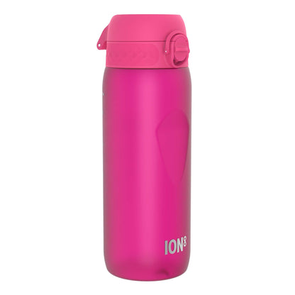 ion8 water bottle, 750ml, leak-proof, one-handed opening, secure lock, dishwasher safe, BPA-free, carry handle, flip lid, ergonomic grip, easy to clean, climate neutral, pink