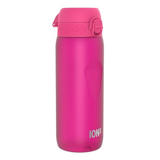 ion8 water bottle, 750ml, leak-proof, one-handed opening, secure lock, dishwasher safe, BPA-free, carry handle, flip lid, ergonomic grip, easy to clean, climate neutral, pink
