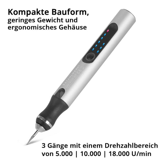 STEELWORK USB Engraving Pen UG-300 ST with 8W battery Engraver | Engraving Pen | Engraving Tool | Engraving Device | Milling Cutter | Engraving tool with 3 speeds and up to 18,000 rpm for precise engraving work.