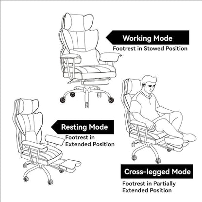 Efomao ergonomic office chair, PU leather executive chair, office chair 200 kg with footrest and lumbar support, Adjustable high back chair, Black