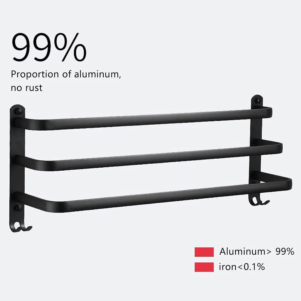 Towel holder, aluminum towel rack, wall mounted 3-tier towel bar with hooks 80CM Black Waterproof Rustproof towel holder for bathroom/kitchen/towel rack/shoe rack.