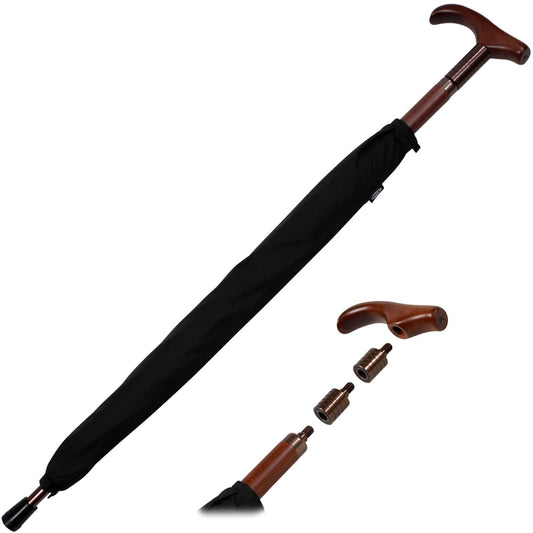 iX-brella support umbrella adjustable height with wooden handle - black