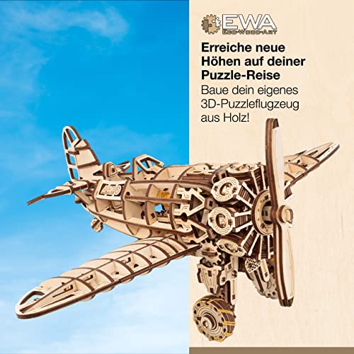 MagicWood - Mechanical 3D Puzzle Wooden Propeller Plane - DIY Wooden Puzzle Kit for Adults & Kids - Model kit to assemble without tools & glue - Wooden construction kit