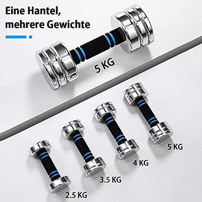 Steel Dumbbells - Ultra-compact Adjustable Dumbbells 2x5kg (2.5kg/3.5kg/4kg/5kg) with Foam Grip - Innovative Steel Dumbbell for Home Use (High Gloss Version 5kg×2)