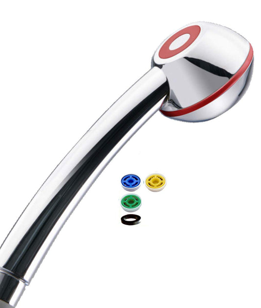 Shower head VITALITÉ JUST SPORTS SwissClima for individualists: 4 flow regulators for 4-11 l/min (instead of approx. 13-25 l), WITHOUT attachment for soft spray like other SwissClima, configure before or after shower.