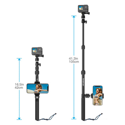 Smatree DS11S telescopic pole made of aluminum alloy, selfie stick, compatible with GoPro Hero 13/12/11/10/9/8/7/6/5/4/3/2/1, DJI Osmo, and other action cameras with 1/4" thread (15.8"-40.5")