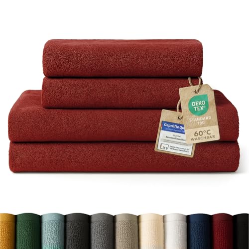 Blumtal Premium terry towels set 4 pieces 100% cotton - Oeko-TEX certified bath towel 2X (70x140 cm) + towel 2X (50x100 cm) - absorbent terry towel set - red towels
