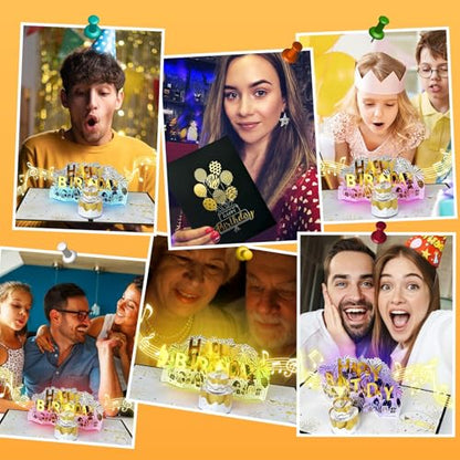 Birthday card, musical birthday cards with inflatable LED candlelight, Happy Birthday song, big birthday cake, pop-up greeting cards, birthday gift card for women, men, children.