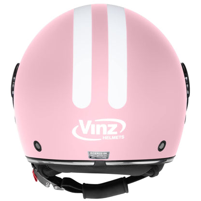 VINZ Parchi Jet Helmet with Double Visor | Scooter Helmet Fashion Helmet with Stripes | Available in sizes XS-XXL | Jet Helmet with Sun Visor | ECE 22.06 Certified | Motorcycle Helmet with Visor - Pink