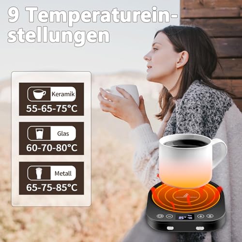 Coffee warmer, Upgraded mug warmer, Electric beverage warmer, Coffee cup warmer with 9 temperature settings, Automatic on/off candle warmer with gravity detection, Scheduled shutdown.