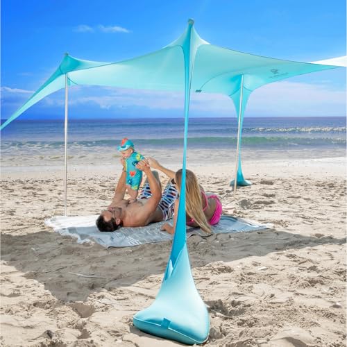 Sun Ninja beach tent with UPF50+ - sun protection beach sunshade with sand shovel & ground nails - beach shelter baby UV protection 50 - beach tent