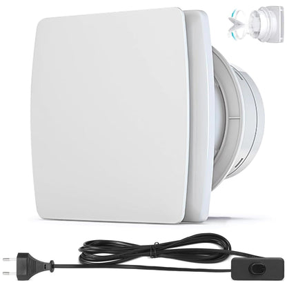 XIW Bathroom exhaust fan Ø100mm with backdraft damper, EU plug, 95 m³/h, 12 watts / 34dB wall fan for bathroom, toilet, kitchen.