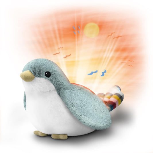 ZAZU Shally Sparrow Sunset Projector | Relaxing melodies | 3-step sleep program | Cry sensor | Child lock | Battery operated | Ideal for kids' room | 20 cm x 24 cm x 12 cm