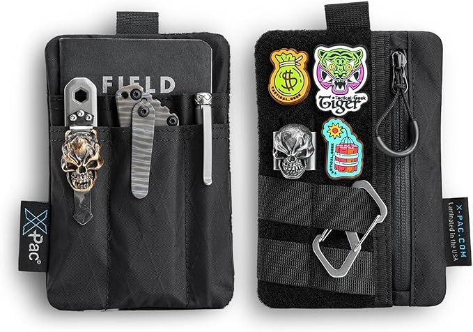 VIPERADE VE27 X-Pac EDC Organizer is a small EDC pocket pouch with 4 pockets, perfect for storing multitool pocket organizer tools. Features a black design with Velcro area.
