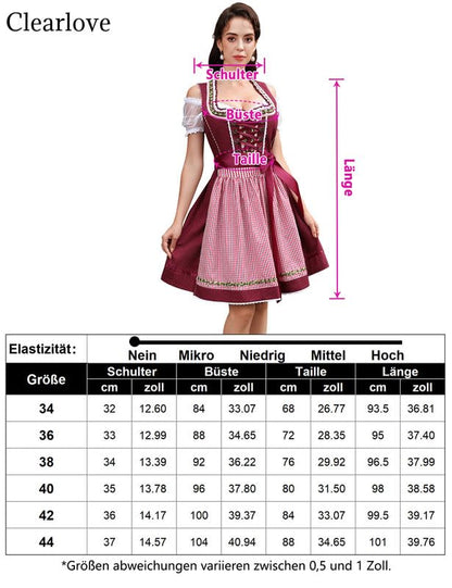 Clearlove dirndl for women midi 3-piece traditional costume for women, traditional skirt, traditional fashion dress, dirndl blouse for Oktoberfest (wine red, size 36)