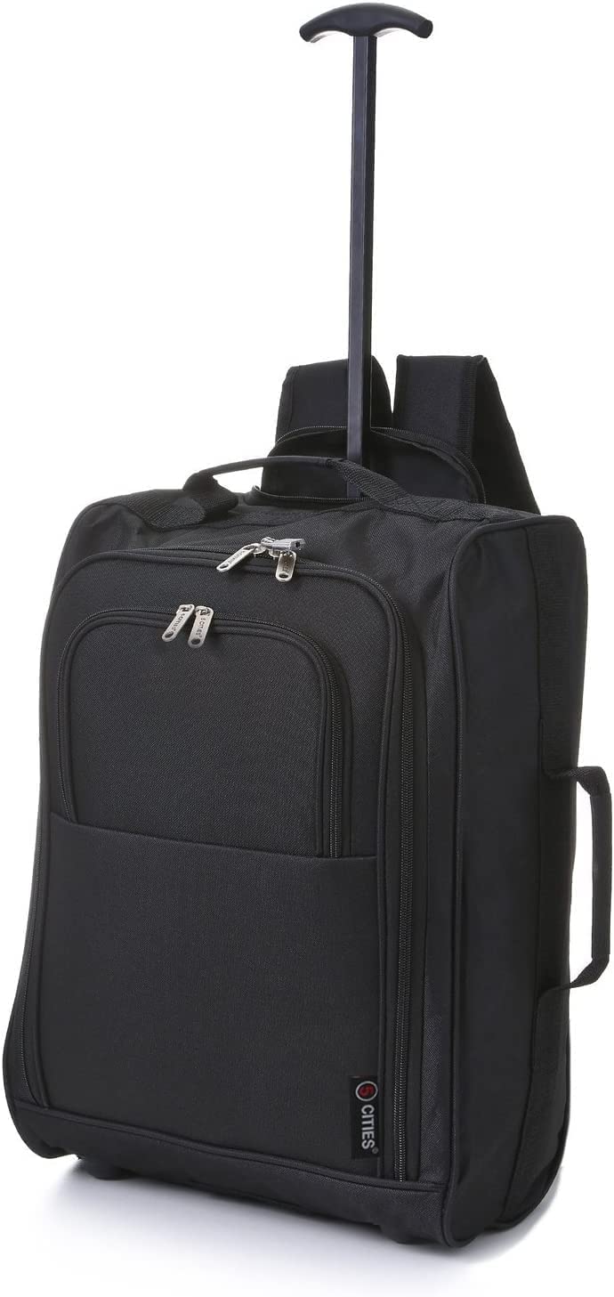 5 Cities 42L carry-on trolley suitcase backpack with 2 wheels for onboard use