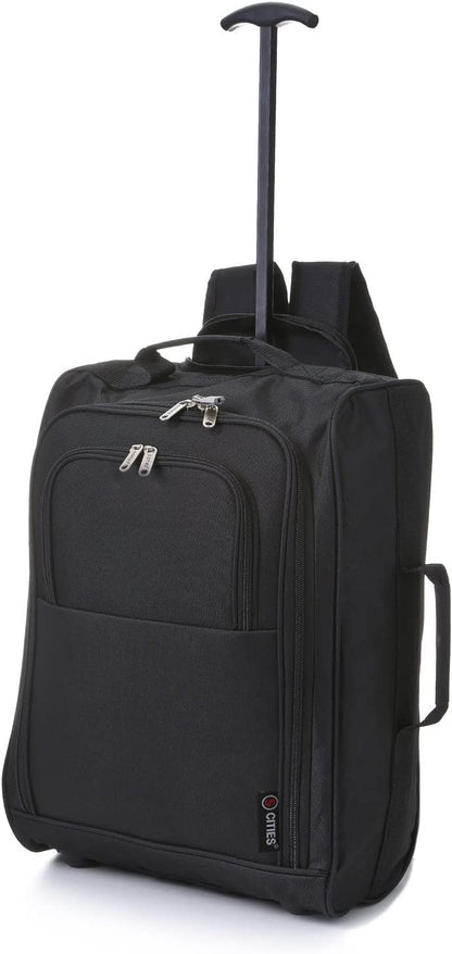 5 Cities 42L carry-on trolley suitcase backpack with 2 wheels for onboard use