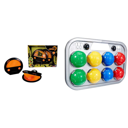 Simba 107202420 - Squap catch ball game (2er Set), ball game for outdoors (beach, garden, outdoor), catch game with ball for ages 6 & up & 107401391 - Boccia game carrying basket, 8 balls 7x8cm, 2 target balls
