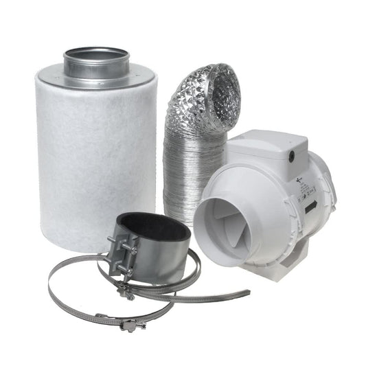 Activated carbon filter ventilation set including inline fan 280 m³/h ventilation set for grow tent.