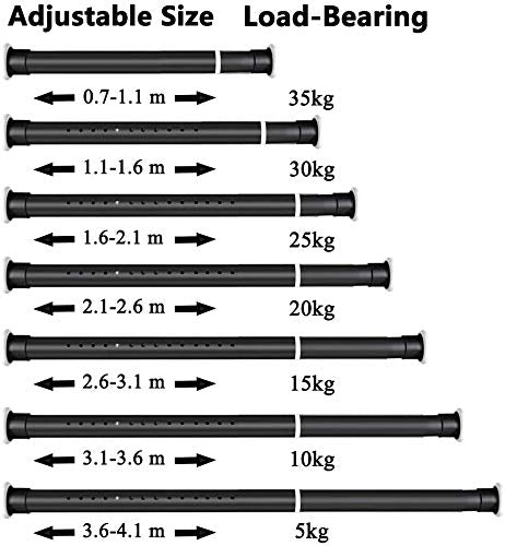 REHON 70-400cm No Drilling Required Extra Long Curtain Rod for Large Windows, Shower Rooms, Closets Black 2.6-3.1M