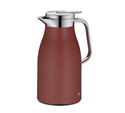 alfi SKYLINE 1.0l, med. red matt, stainless steel insulated carafe with hygienic hard glass insert, twist closure with convenient push button, ergonomic handle, one-hand operation, perfect for serving coffee or tea.