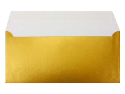 100 Gold Metallic Envelopes DIN Long - 11 x 22 cm - Self-Adhesive - shiny envelopes for big invitations and cards, wedding & Christmas