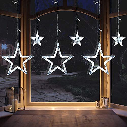 12 star LED string lights, curtain of lights, Christmas lights, star curtain with 138 LEDs, 8 modes for indoor and outdoor use, perfect for Christmas, parties, decorations, weddings, gardens, and balconies.