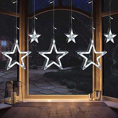 12 star LED string lights, curtain of lights, Christmas lights, star curtain with 138 LEDs, 8 modes for indoor and outdoor use, perfect for Christmas, parties, decorations, weddings, gardens, and balconies.